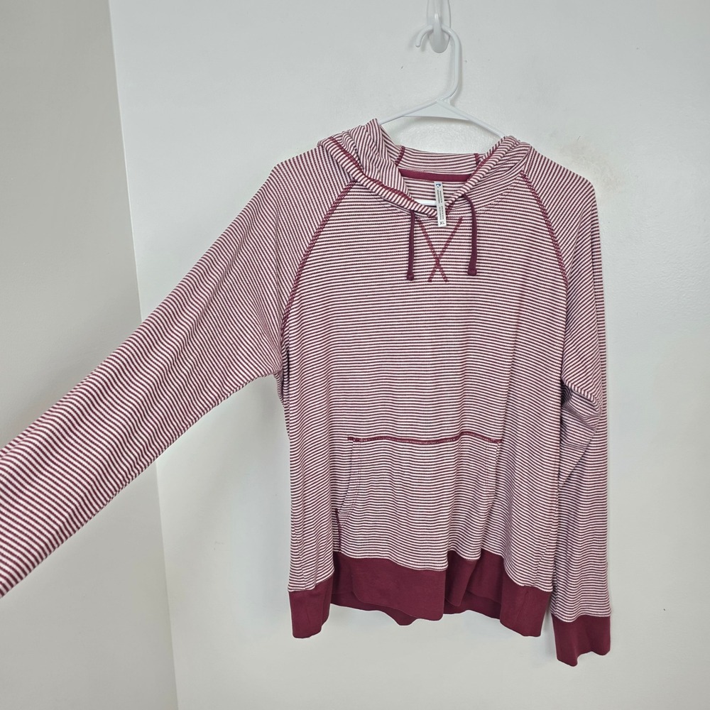 Kuhl Burgundy White Striped Stria Lightweight Outdoor Hoodie Pullover Size XL